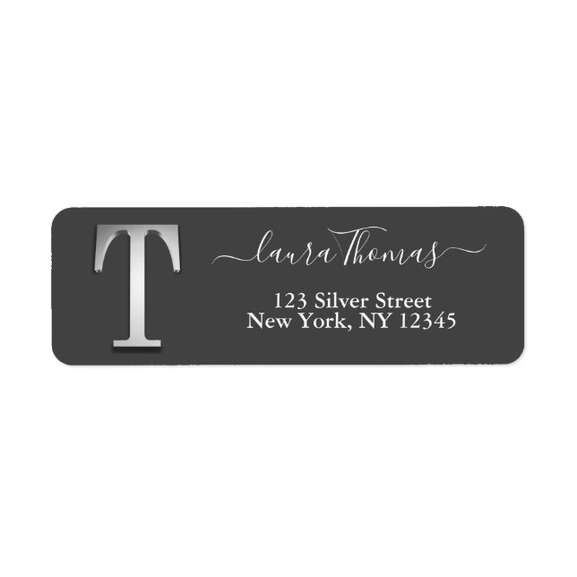 Elegant Silver Custom Monogram T Name Label (Front)