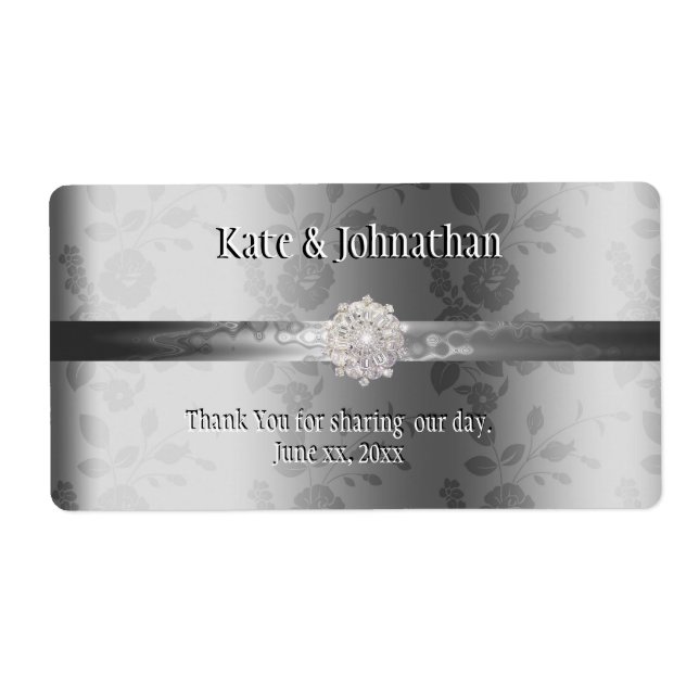 Elegant Silver, Custom Wedding Wine Label (Front)