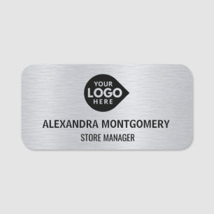 Elegant Silver Custom Your Logo Here Employee Name Tag