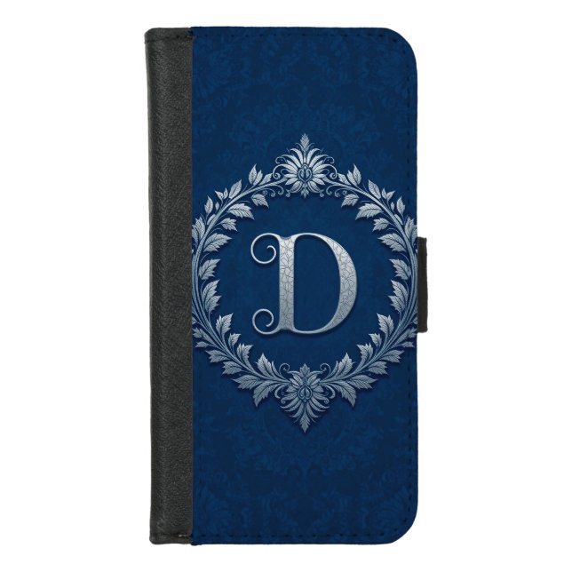Elegant Silver D Letter Monogram iPhone Wallet Case (Front)