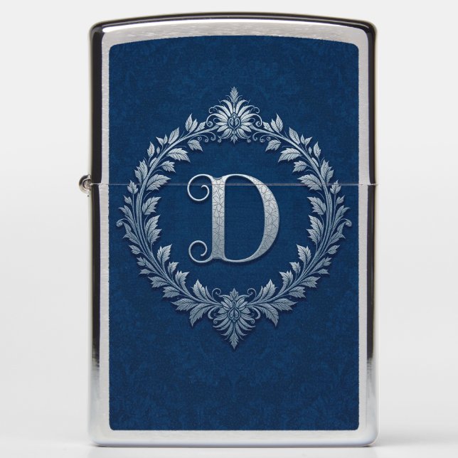 Elegant Silver D Letter Monogram Zippo Lighter (Front)