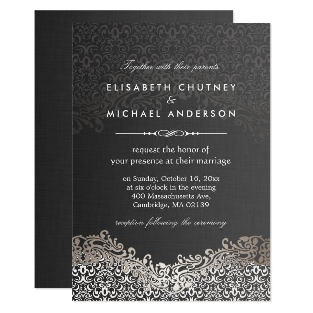 Elegant Silver Damask - Classic Formal Wedding Invitation