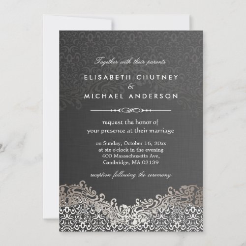 Elegant Silver Damask - Classic Formal Wedding 5x7 Paper Invitation Card