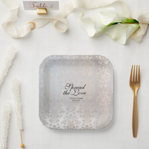 Elegant Silver Damask  Custom Wedding Paper Plates