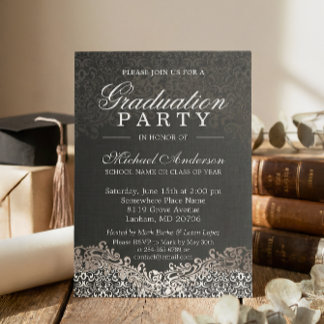 Elegant Silver Damask Grad Graduation Party Invitation