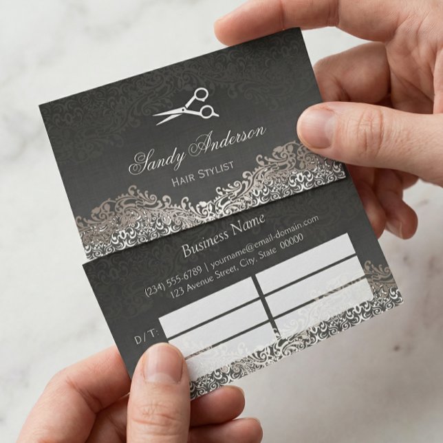 Elegant Silver Damask Hair Salon Multi Appointment Card (Creator Uploaded)