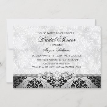 Elegant Silver Damask & Jewel Bridal Shower Invite by Zizzago at Zazzle