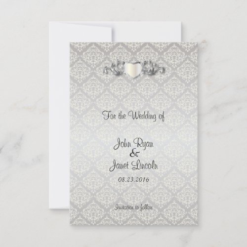 Elegant Silver Damask Style Save The Date