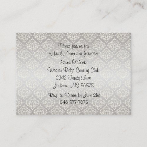 Elegant Silver Damask Style Wedding 1 Enclosure Card