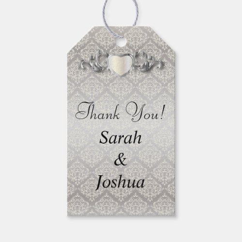 Elegant Silver Damask Style Wedding 1 Gift Tags