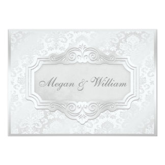 Elegant Silver Damask Wedding Card