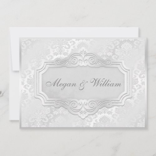 Elegant Silver Damask Wedding 5x7 Paper Invitation Card
