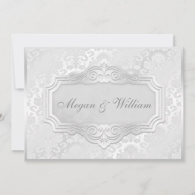 Elegant Silver Damask Wedding Invitation (Front)