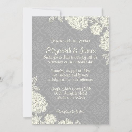 Elegant Silver Damask Wedding Invitations