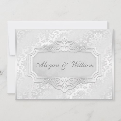 Elegant Silver Damask Wedding Reception 5x7 Paper Invitation Card