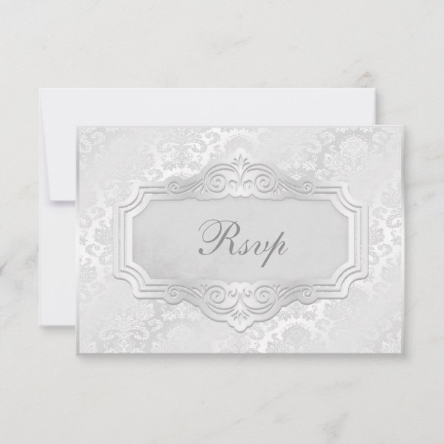 Elegant Silver Damask Wedding Rsvp Invitation (Front)