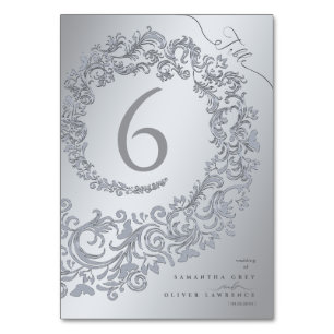 Elegant Silver Damask Wedding Table Number Card
