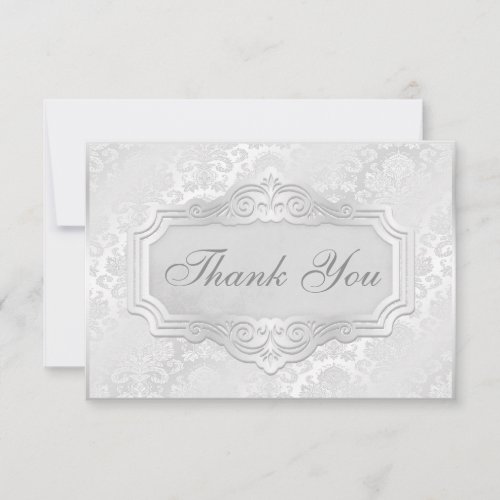 Elegant Silver Damask Wedding Thank You