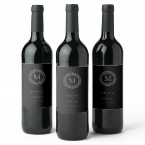 Elegant Silver Deco Wreath Monogram Wine Label