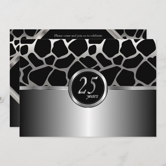 Elegant Silver Design 25th Anniversary Invitation (Front/Back)