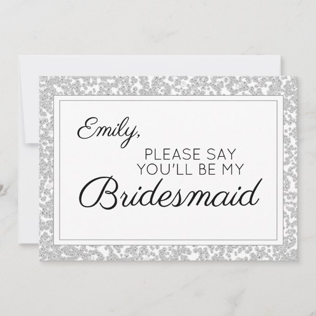 Elegant Silver Diamond Glitter Bridesmaid Invitation (Front)