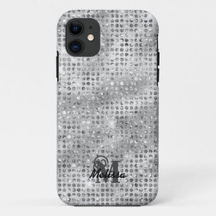 Elegant Silver Diamond Studded Pattern Monogram iPhone 11 Case