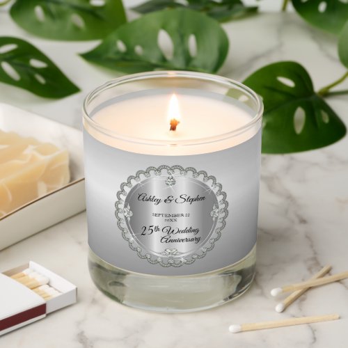Elegant Silver Diamonds 25th Wedding Anniversary Scented Candle