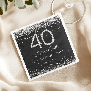 Elegant Silver Diamonds 40th Birthday Party  Paper Dinner Napkins