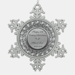 Elegant Silver Diamonds 50th Wedding Anniversary Snowflake Pewter Christmas Ornament