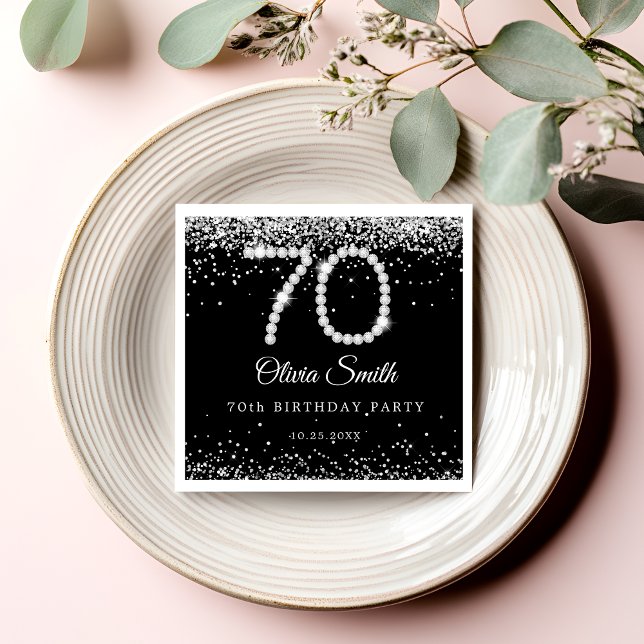 Elegant Silver Diamonds 70th Birthday Party  Napkins (Diamonds 70th Birthday Party Napkin)