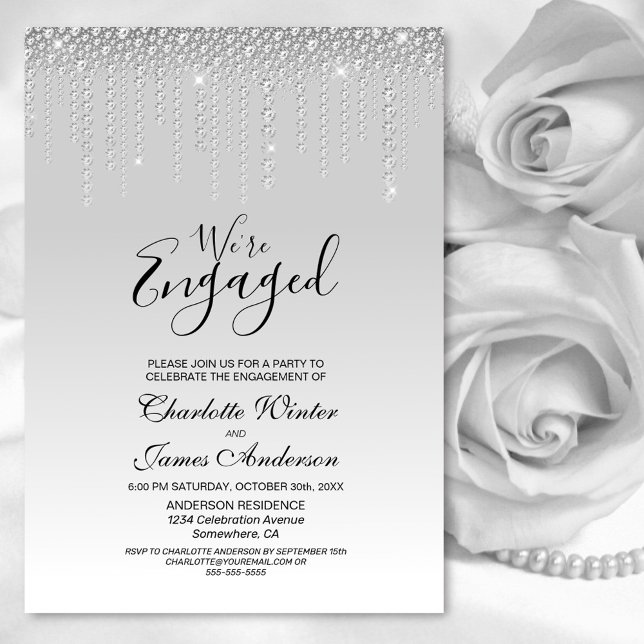 Elegant Silver Diamonds Engagement Party Invitation (Creator Uploaded)