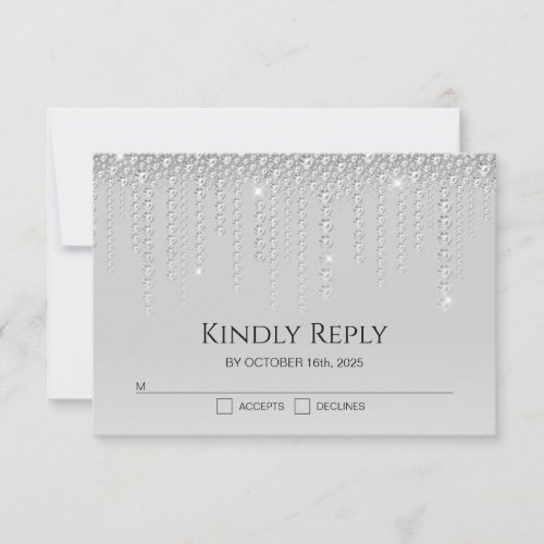 Elegant Silver Diamonds Wedding RSVP Card