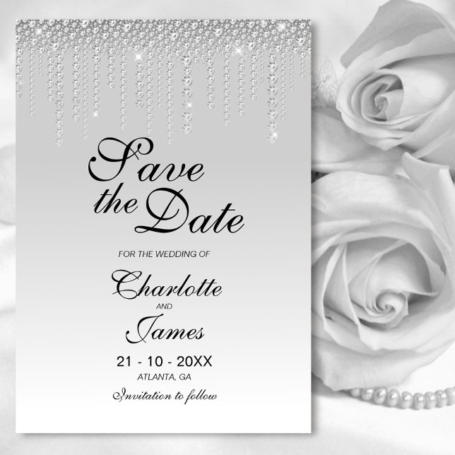 Elegant Silver Diamonds Wedding Save the Date (Creator Uploaded)