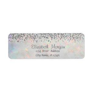 Elegant Silver Diamonds White Holographic Opal Label