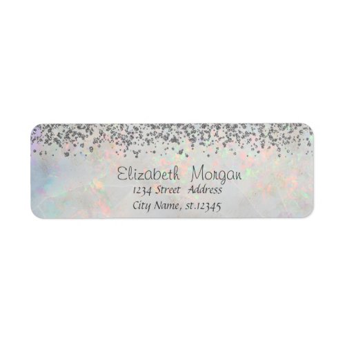 Elegant  Silver  Diamonds White Holographic Opal Label