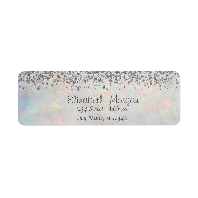 Elegant  Silver  Diamonds White Holographic Opal Label (Front)