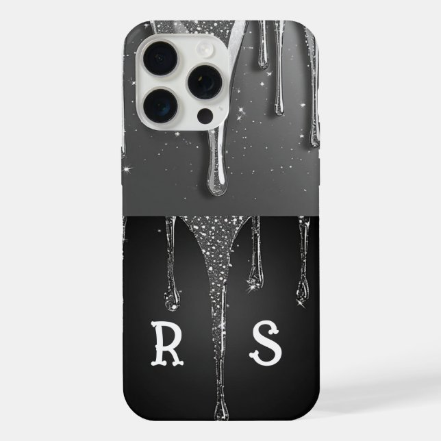 💎 Elegant Silver Drip Monogram Custom Name iPhone Case (Back)