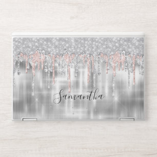 Elegant silver dripping glitter monogram HP laptop skin