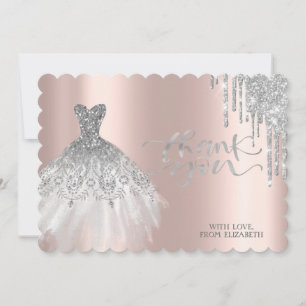 Elegant Silver Drips Chic Dress Rose Gold  Thank You Card