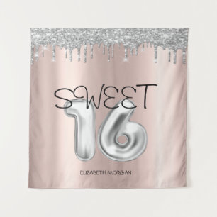 Elegant Silver Drips Rose Gold Sweet 16 Tapestry