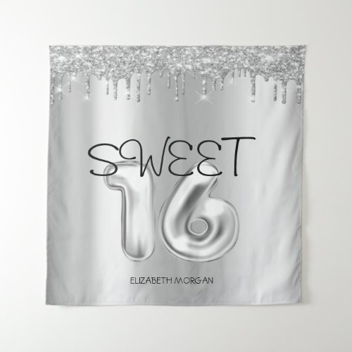 Elegant Silver Drips Sweet 16 Tapestry