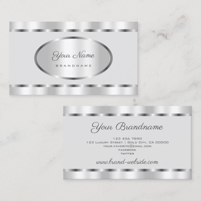 Elegant Silver Effect with Light Gray Professional Business Card (Front/Back)