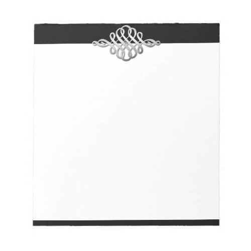 Elegant Silver Embellishment on Black Notepad