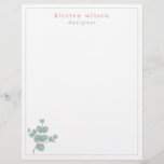 Elegant Silver Eucalyptus Branch - Personalized  Letterhead<br><div class="desc">NewParkLane - Simple yet elegant personalized Letterhead, with a beautiful watercolor Silver Eucalyptus Branch in different shades of green, and a subtle green frame around the edge. The text template with a modern sophisticated typography makes is easy to personalize your design. All text styles, colors, sizes can be modified to...</div>