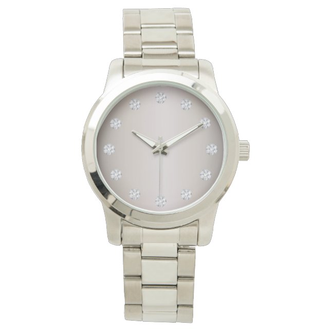 Elegant Silver Face And Diamonds Watch (Front)