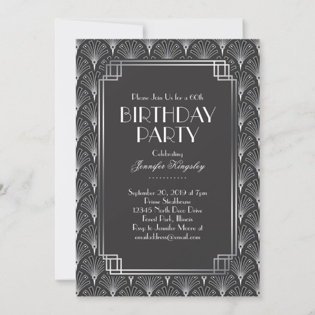 Elegant Silver Fans Art Deco Birthday Party 2 Invitation (Front)