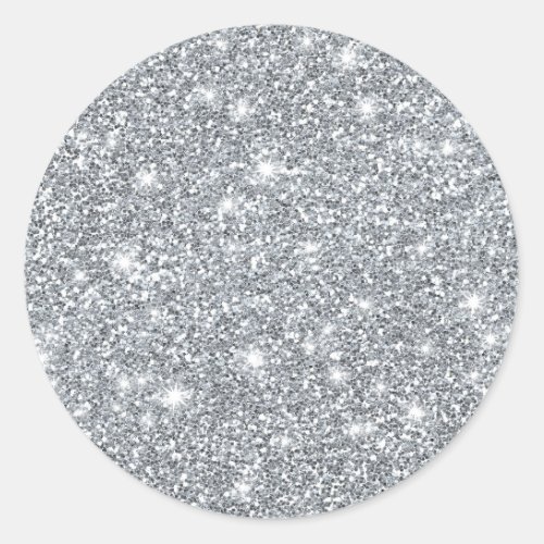 Elegant Silver Faux Glamorous Glitter Classic Round Sticker