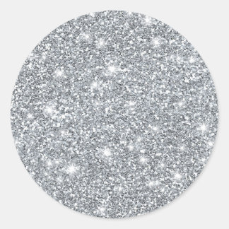 Elegant Silver Faux Glamorous Glitter Classic Round Sticker