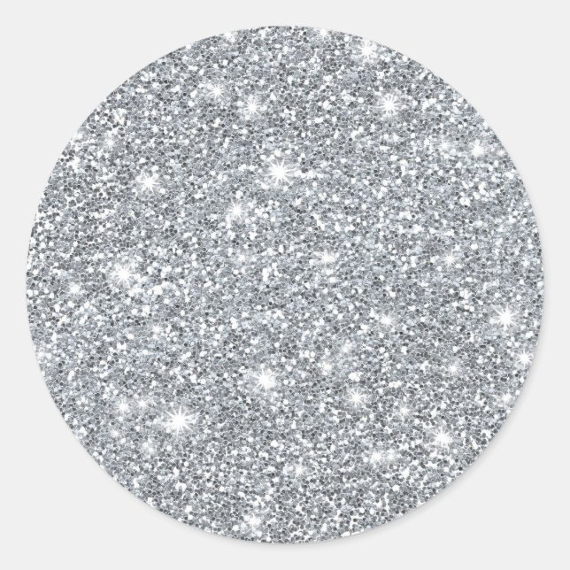 Elegant Silver Faux Glamorous Glitter Classic Round Sticker (Front)