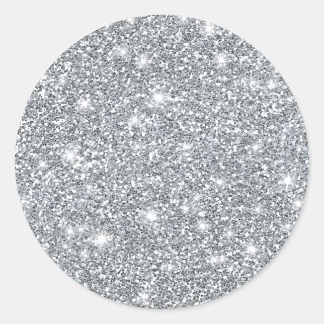 Elegant Silver Faux Glamorous Glitter Classic Round Sticker | Zazzle
